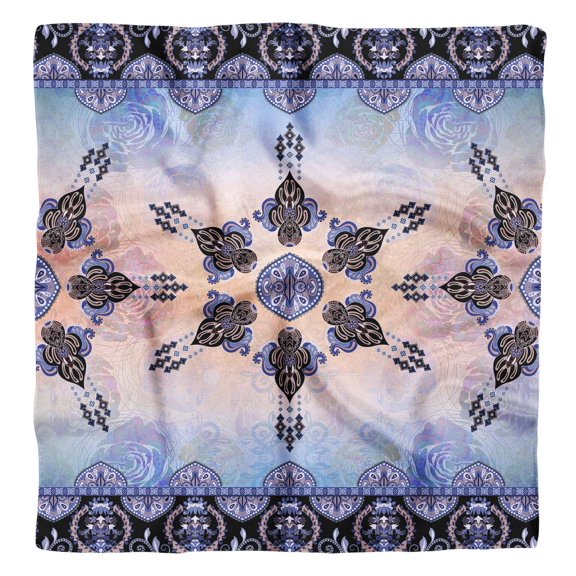 Phagun Blue Floral Skull Print Pure Silk Square&nbsp;Scarf&nbsp;Neck Wrap Summer Hair Bandanas For Women