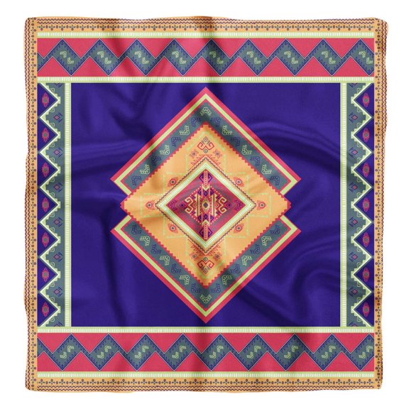 Phagun Blue Geometric African Print Pure Silk Square&nbsp;Scarf&nbsp;Neck Wrap Summer Hair Bandanas For Women