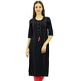thumbnail image 1 of Phagun Blue Straight Kurti Classic Kurta Tassel Casual Indian Tunic Blouse - 4, 1 of 1