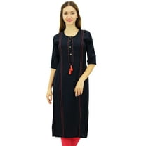 Phagun Blue Straight Kurti Classic Kurta Tassel Casual Indian Tunic Blouse - 4