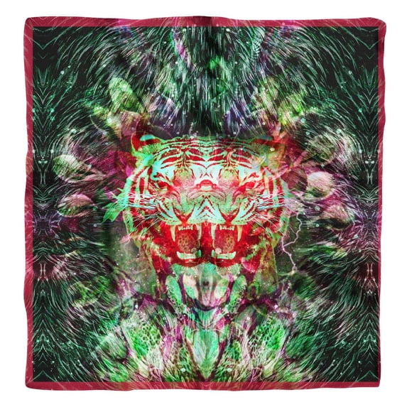 Phagun Blue Tiger Animal Print Pure Silk Square Scarf Neck Wrap Summer Hair Bandanas For Women