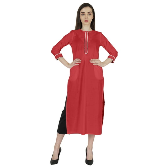 Phagun Casual Wear LongKurtiFor Women's 3/4Sleeves Designer Neck Ethnic Wear Kurta