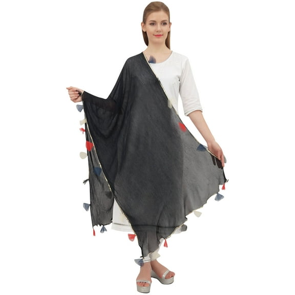 Phagun Chiffon Dupatta Indian Long Stole Throw Tassel Neck Wrap Chunni-Black