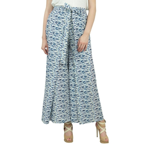 Phagun Cotton Ladies White Self Tie Waist Wide Leg Fisherman Harem Pants-S