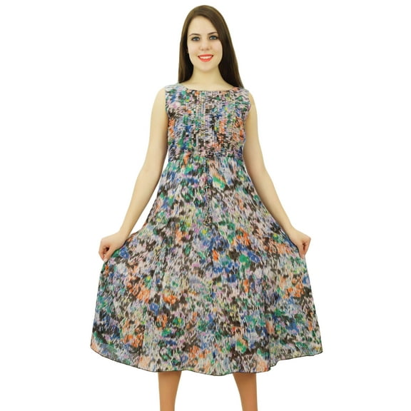 Phagun Cotton Mid Calf Length Women Casual Dress Sleeveless Casual Sundress - Choose Size