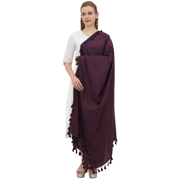 Phagun Cotton Neck Wrap Indian Dupatta Chunni Long Stole Tassel Scarf-Brown