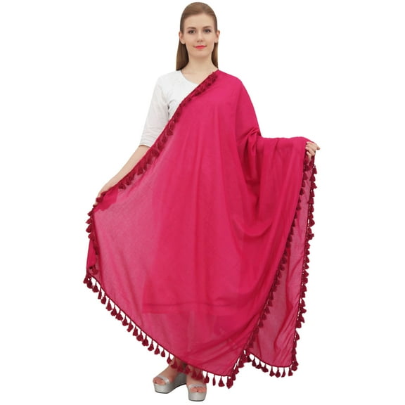 Phagun Cotton Neck Wrap Indian Dupatta Chunni Long Stole Tassel Scarf-Magenta
