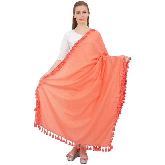 Phagun Cotton Neck Wrap Indian Dupatta Chunni Long Stole Tassel Scarf-Salmon