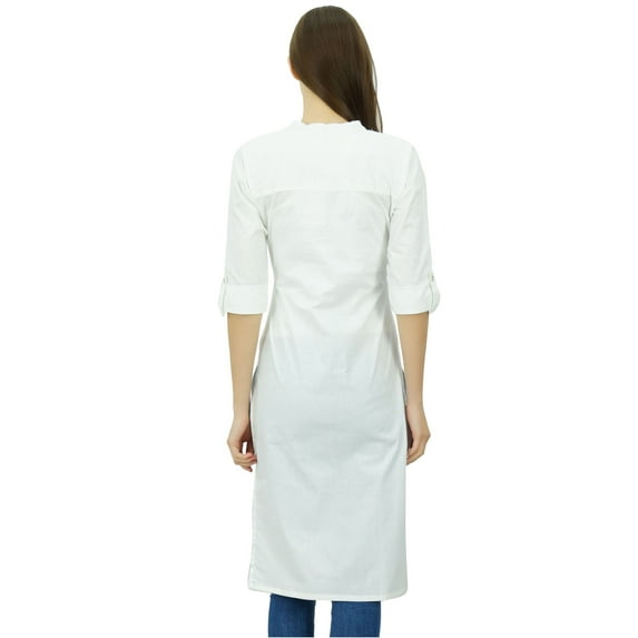 Phagun Cotton Plain Kurti Tunic Mandarin Collar Ethnic Casual Kurta Blouse