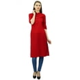 thumbnail image 1 of Phagun Cotton Plain Kurti Tunic Mandarin Collar Ethnic Casual Kurta Blouse, 1 of 2