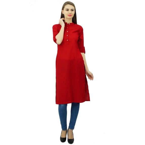 Phagun Cotton Plain Kurti Tunic Mandarin Collar Ethnic Casual Kurta Blouse