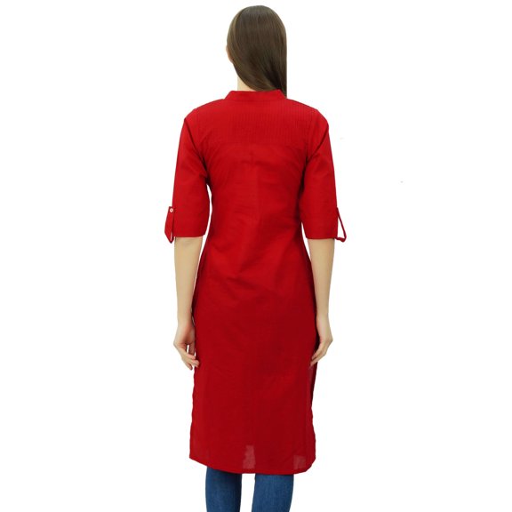 Phagun Cotton Plain Kurti Tunic Mandarin Collar Ethnic Casual Kurta Blouse