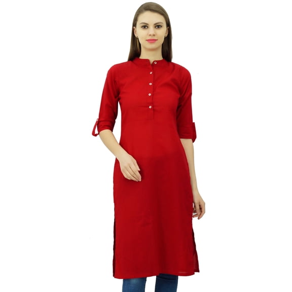 Phagun Cotton Plain Kurti Tunic Mandarin Collar Ethnic Casual Kurta Blouse