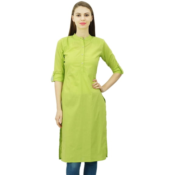 Phagun Cotton Plain Kurti Tunic Mandarin Collar Ethnic Casual Kurta Blouse