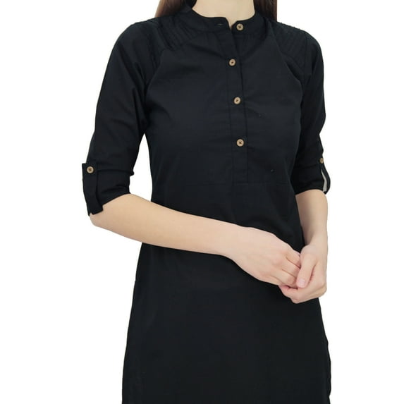 Phagun Cotton Plain Kurti Tunic Mandarin Collar Ethnic Casual Kurta Blouse