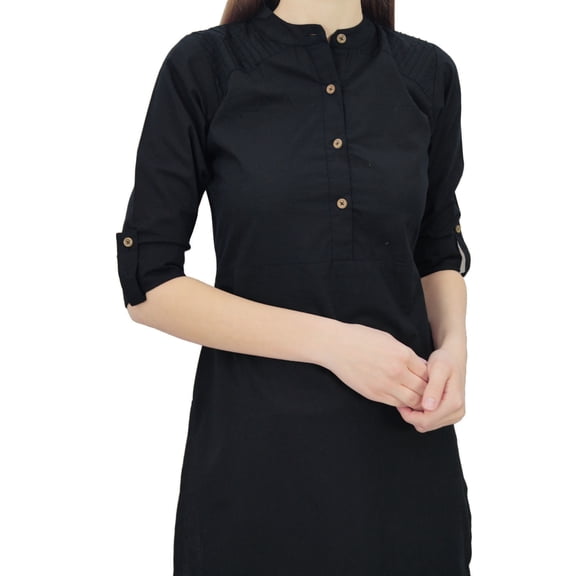 Phagun Cotton Plain Kurti Tunic Mandarin Collar Ethnic Casual Kurta Blouse