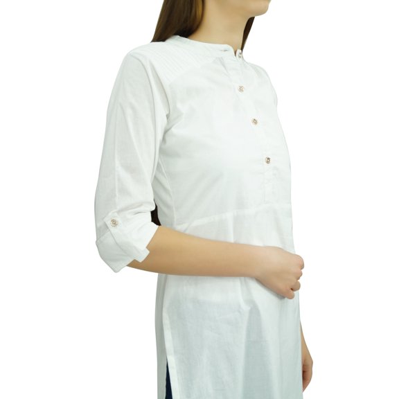 Phagun Cotton Plain Kurti Tunic Mandarin Collar Ethnic Casual Kurta Blouse
