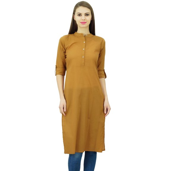 Phagun Cotton Plain Kurti Tunic Mandarin Collar Ethnic Casual Kurta Blouse