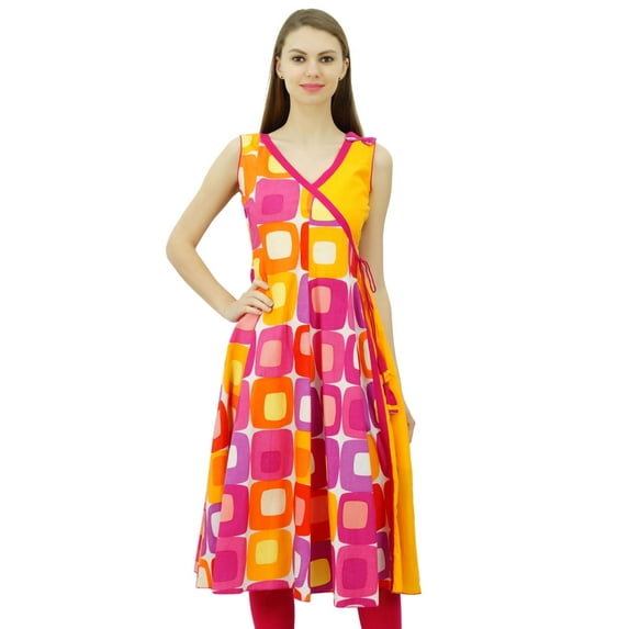 Phagun Cotton Tunic Dress Angrakha Wrap Style Kurti Kurta For Womens