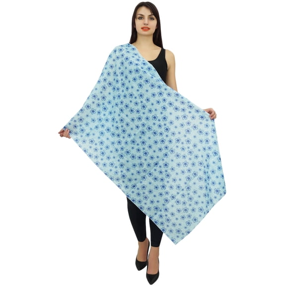 Phagun Cotton Voile Long Women Scarf Floral Printed Sarong Stole Dupatta-Baby Blue