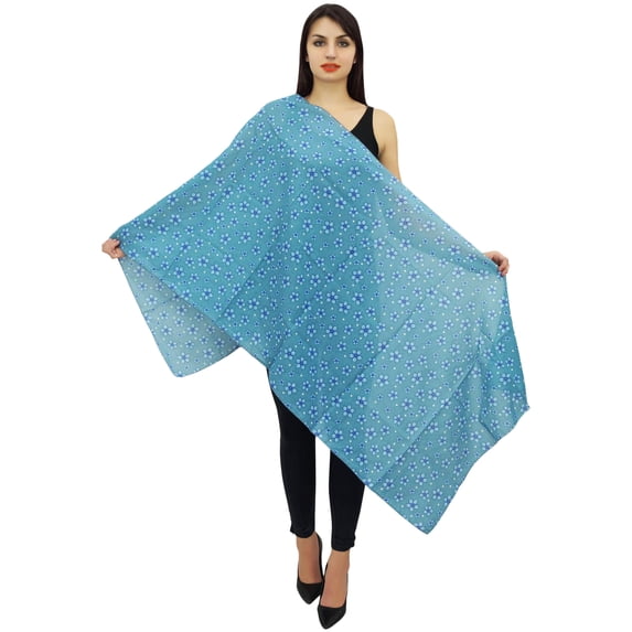 Phagun Cotton Voile Long Women Scarf Floral Printed Sarong Stole Dupatta-Light Blue