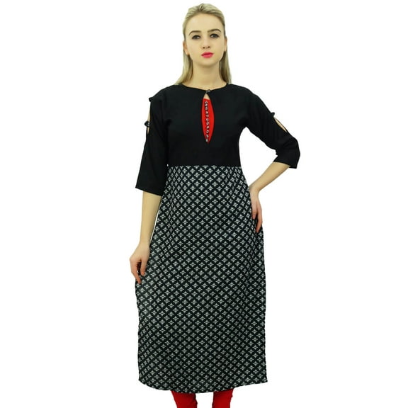 Phagun Designer Black Printed Rayon Straight Casual Kurti Women's Clothing-18