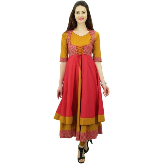 Phagun Designer Double Layer Anarkali Kurti Dori Jacket Style Indian Dress - 12