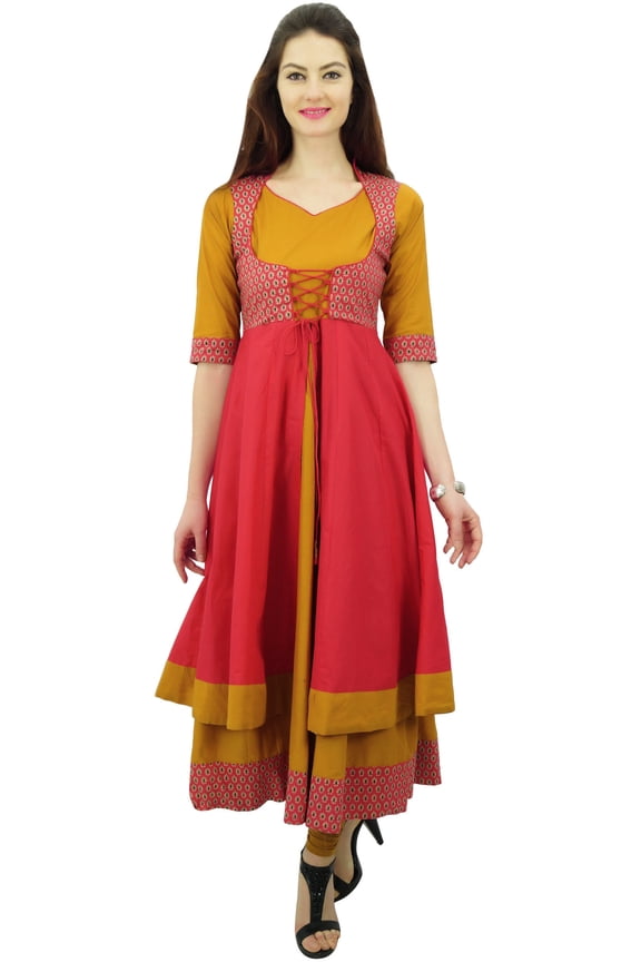 Designer Double Layer Anarkali Kurti Dori Jacket Style Indian Dress - 12