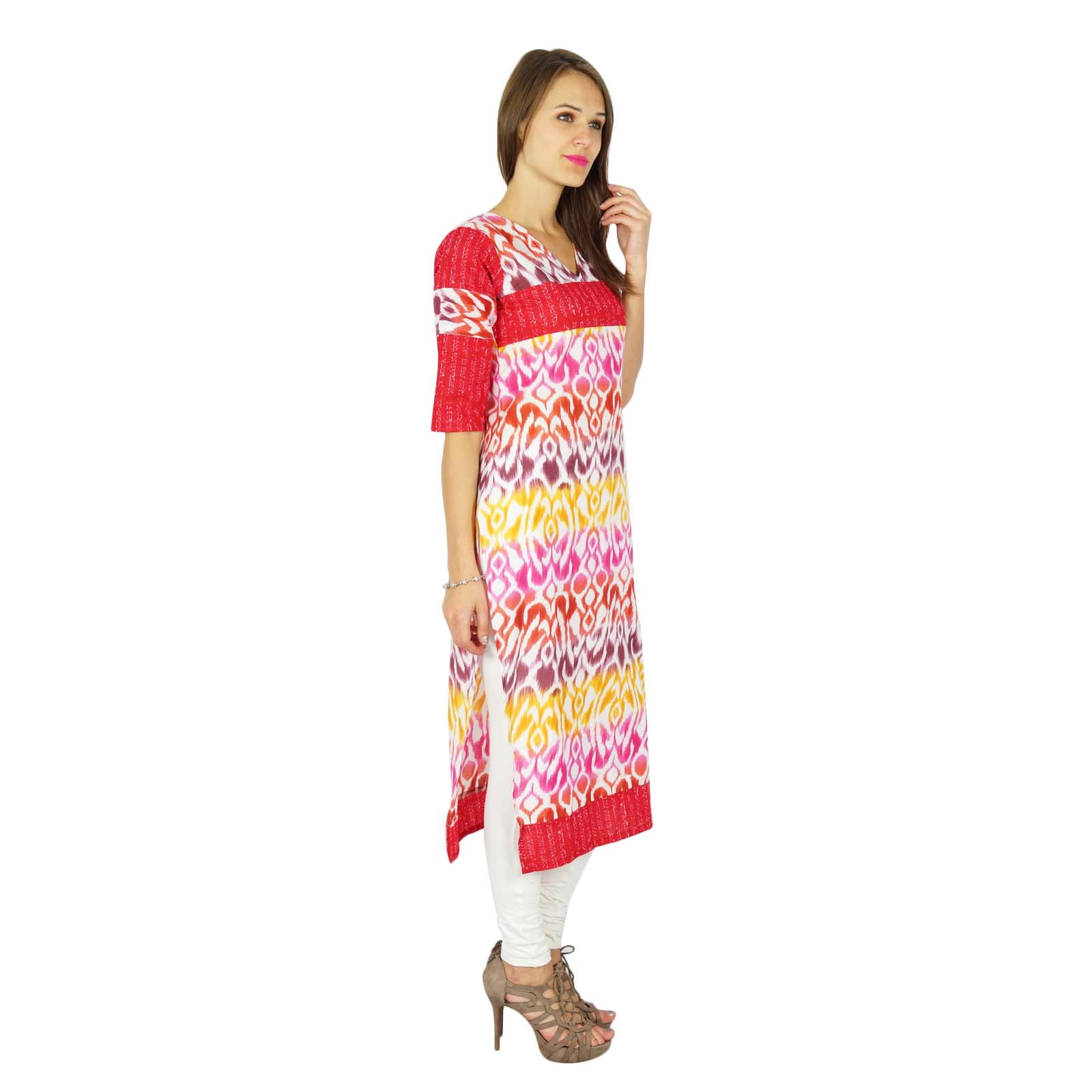 Women's Indian Cotton Kurta Tunic Dress - Bollywood Ethnic Casual Wear, 42" Length