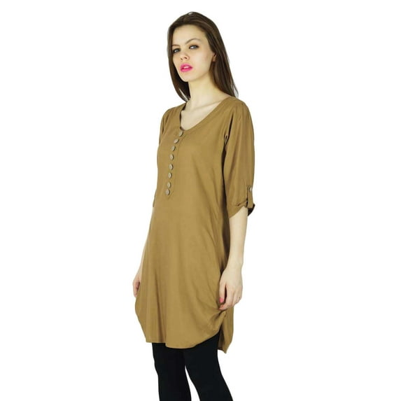 Phagun Designer Indian Kurta Casual Women Brown Solid Kurti Rayon Top Tunic Dress