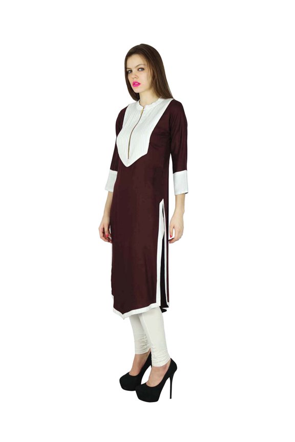 Designer Indian Rayon Red Solid Casual Kurta Women Kurti Top Tunic Dress
