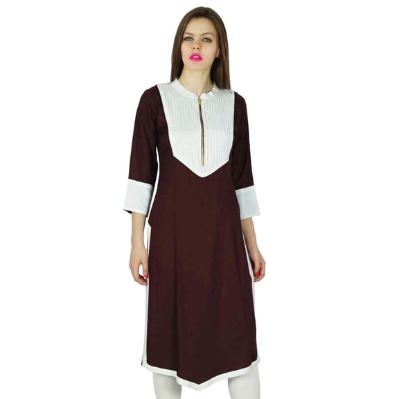Phagun Designer Indian Rayon Red Solid Casual Kurta Women Kurti Top Tunic Dress