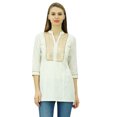 thumbnail image 1 of Phagun Designer Sequins Neck Short Cotton Tunic 3/4 Sleeves Beaded Blouse Ethnic Chic Top, 1 of 2