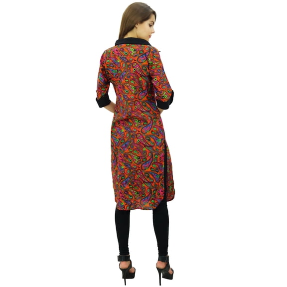 Phagun Designer Straight Printed Tunic Chic Collar Kurti Casual Cotton Kurta-12
