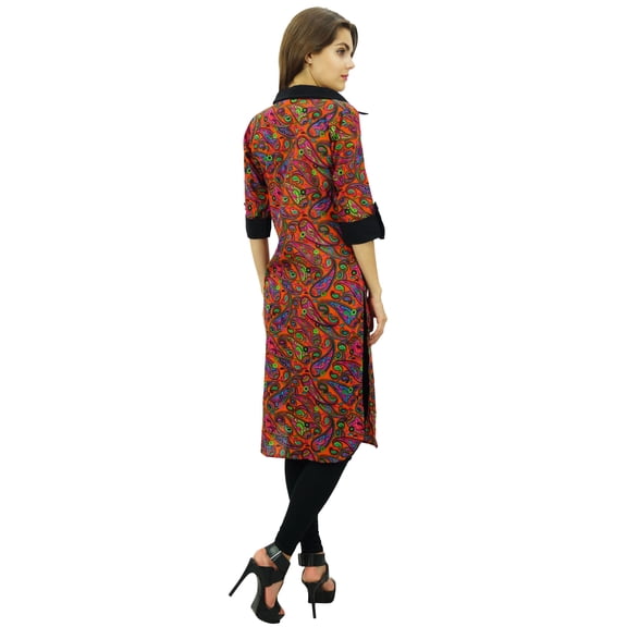 Phagun Designer Straight Printed Tunic Chic Collar Kurti Casual Cotton Kurta-14