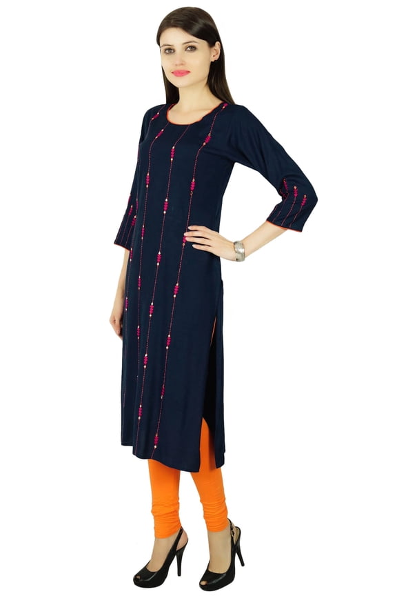 Ethnic Bollywood Kurti Hand Work Rayon Kurta Women Tunic Dress