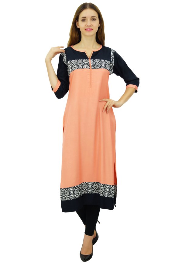 Ethnic Designer Kurti Bollywood Peach Kurta Womens Casual Tunic Dress-6