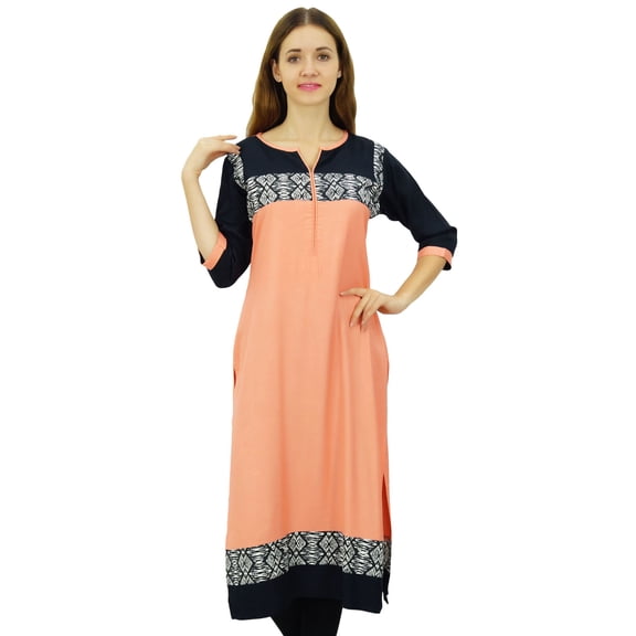 Phagun Ethnic Designer Kurti Bollywood Peach Kurta Womens Casual Tunic Dress-8