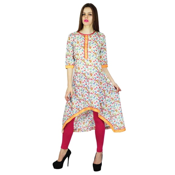 Phagun Ethnic Kurti Indian Floral Printed Bollywood Kurta Cotton Top Tunic Dress