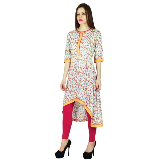 Phagun Ethnic Kurti Indian Floral Printed Bollywood Kurta Cotton Top Tunic Dress