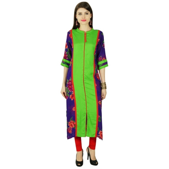 Phagun Ethnic Kurti Rayon Floral 3/4 Sleeve Bollywood Kurta Women Tunic Dress