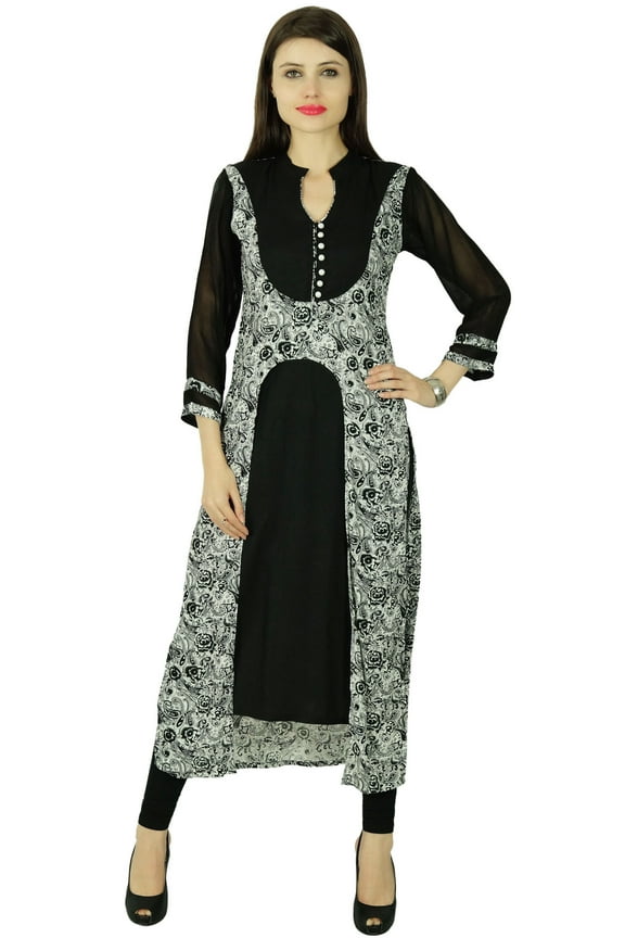 Ethnic Kurti Rayon Floral Top Asymmetrical Kurta Women Tunic Dress