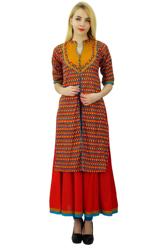 Ethnic Women Cotton Kurta Geometric Print Kurti Designer Casual Dress