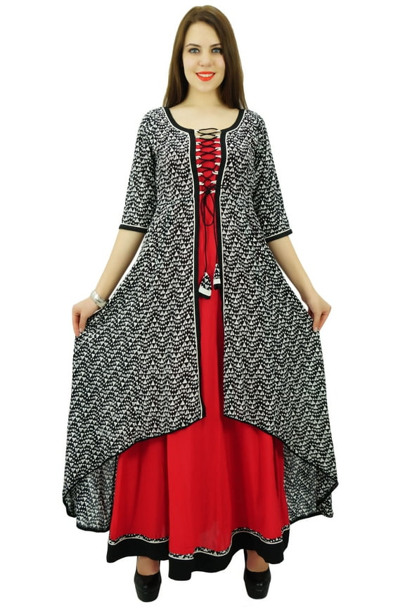 Ethnic Women Solid Pattern Anarkali Kurti Top Rayon Tunic Dress Designer