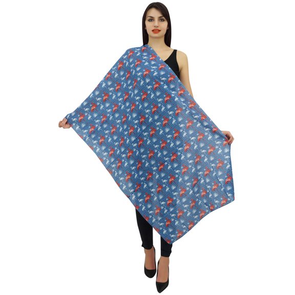 Phagun Flamingo Printed Blue Scarf Stole Women Neck Wrap Shawl Scarves
