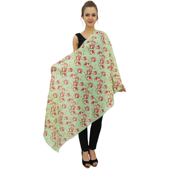Phagun Floral Print Mint Green Cotton Voile Neck Wrap Dupatta Women Long Stole