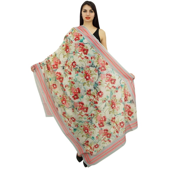 Phagun Floral Red Women Long Stole Neck Wrap Summer Sarong Hijab Scarf-Inches-Viscose Chiffon