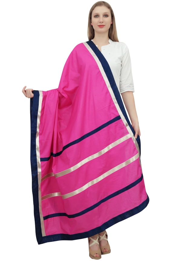 Indain Women's Cotton Dupatta Hijab Scarf Throw Chunni Neck Wrap-Fuschia Pink
