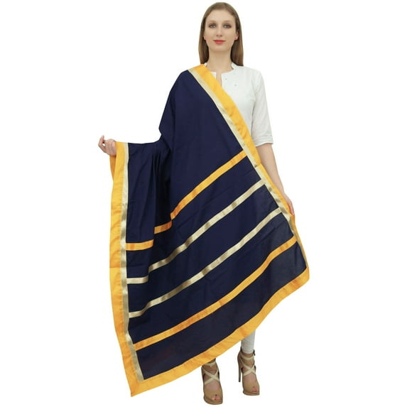 Phagun Indain Women's Cotton Dupatta Hijab Scarf Throw Chunni Neck Wrap-Navy Blue
