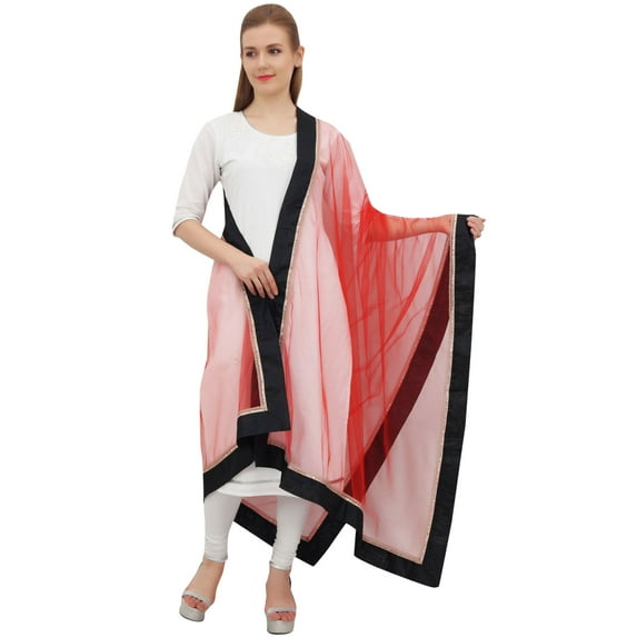 Phagun Indain Women's Hijab Scarf Throw Net Dupatta Chunni Neck Wrap-Red